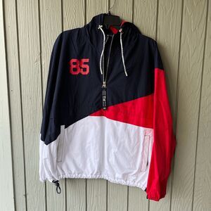 Tommy Hilfiger Colorblock Hooded 1/2 Zip Pullover 85 Logo Men’s M Retro Sail